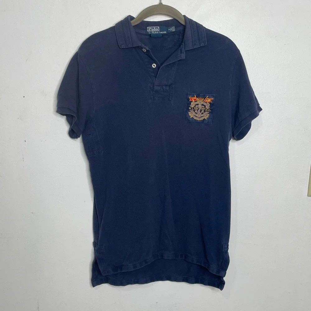 Polo Ralph Lauren Mens Custom Fit Navy Blue Nautical Crest Polo Shirt Small